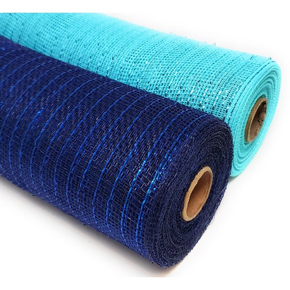 Tesadorz Other - 21" Decorative Metallic Deco Mesh Ribbon Rolls Garland Wrap (Aqua Blue, Navy)